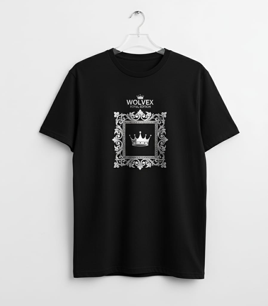 Wolvex Royal Edition – Black & Gold Luxury Crown T-Shirt