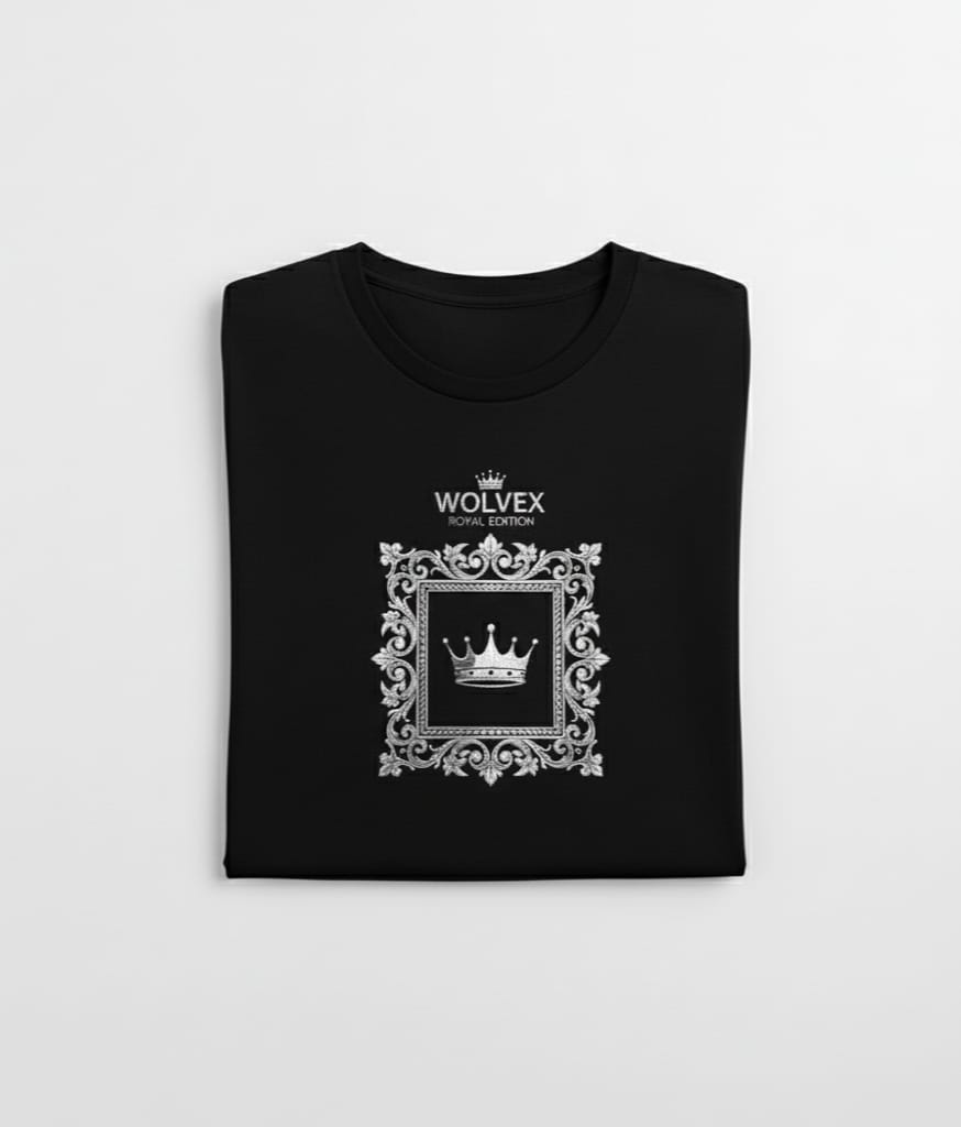 Wolvex Royal Edition – Black & Gold Luxury Crown T-Shirt
