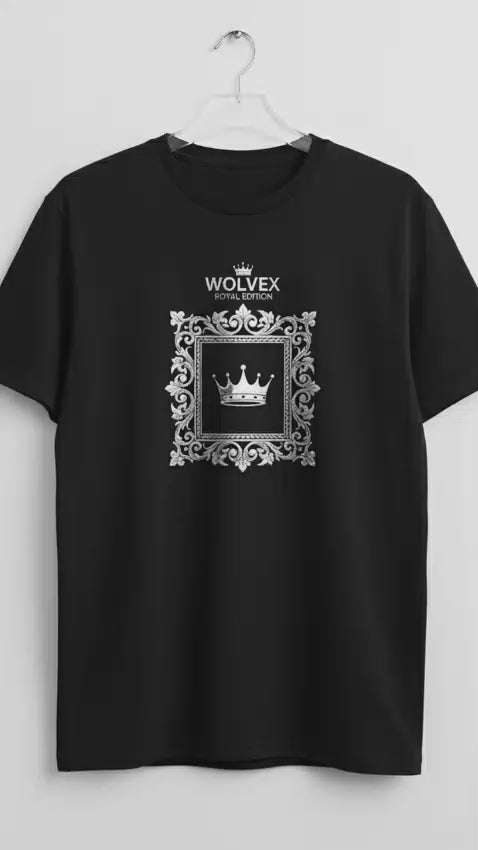 Wolvex Royal Edition – Black & Gold Luxury Crown T-Shirt